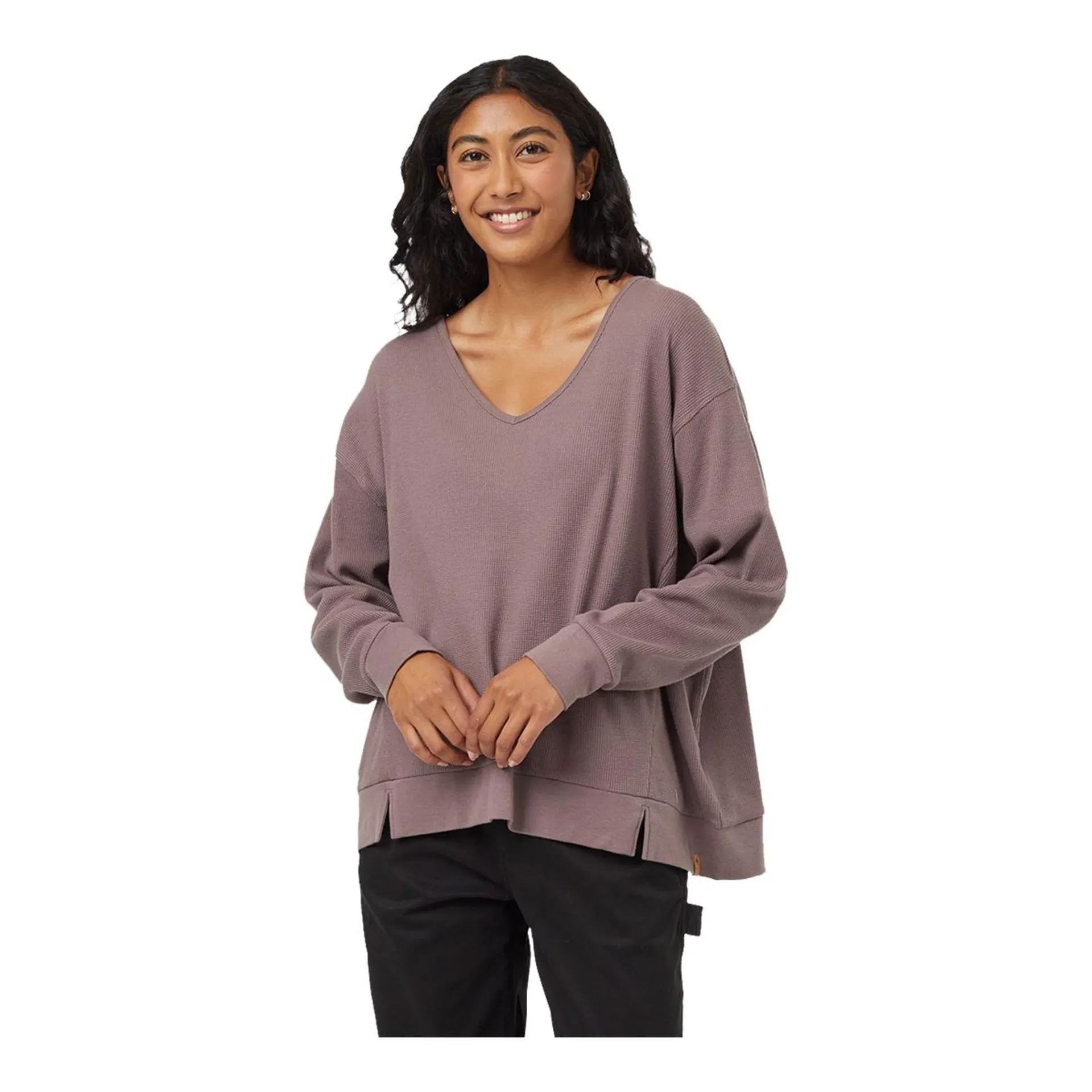 tentree Women's TreeWaffle Deep V-Neck Long Sleeve T Shirt