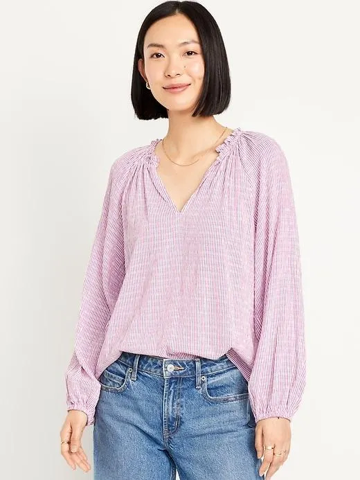 Split-Neck Seersucker Top