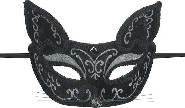 Cat Velour Eye Mask, Black, One Size, Wearable Costume Accessory for Halloween