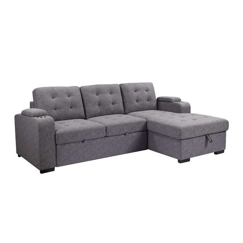 Sectionnel convertible avec chaise longue à droite, rangement et porte-gobelets