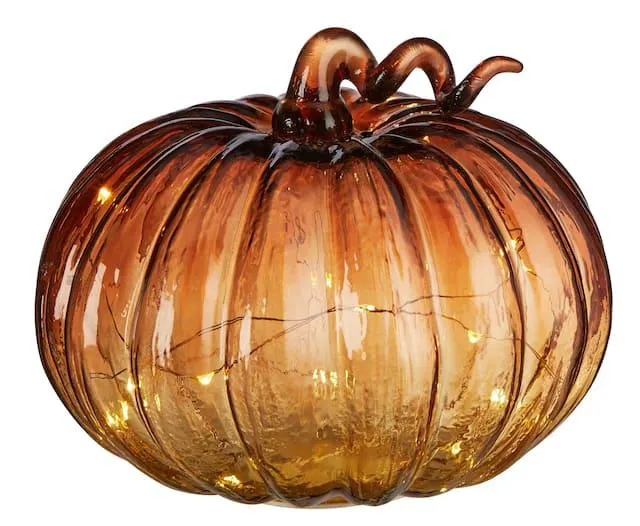 CANVAS Glass Pumpkin with LED Lights, Orange, 8.5-in, Indoor Decoration for Fall