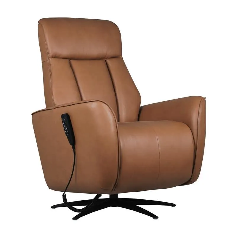 Fauteuil tout cuir électrique inclinable et pivotant avec haut-parleurs intégrés et massage - tan