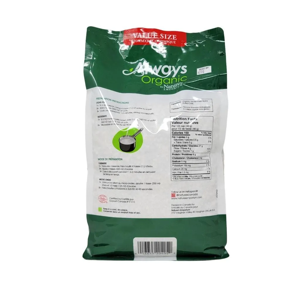 Always Organic Quick Oats GF Org Value Size 1.7 kg