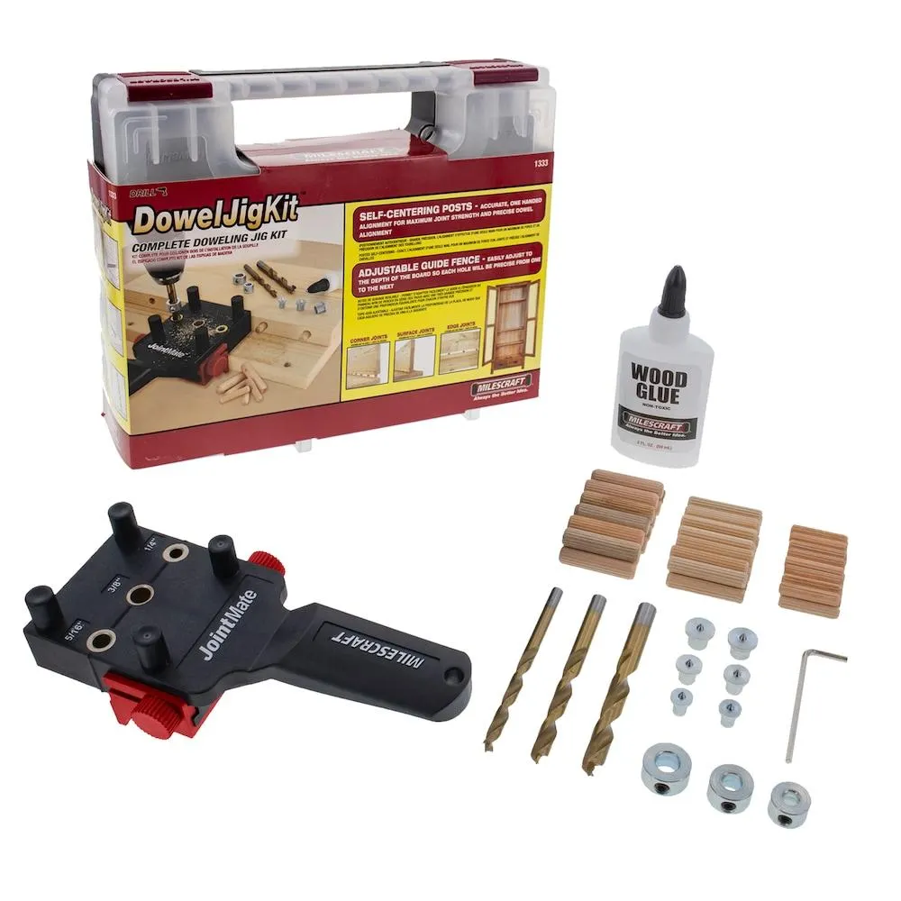 3/8in. 5/16in. 1/4in. Dowel Jig Kit - 81pc. Complete Doweling Solution Creates Every Dowel Joint