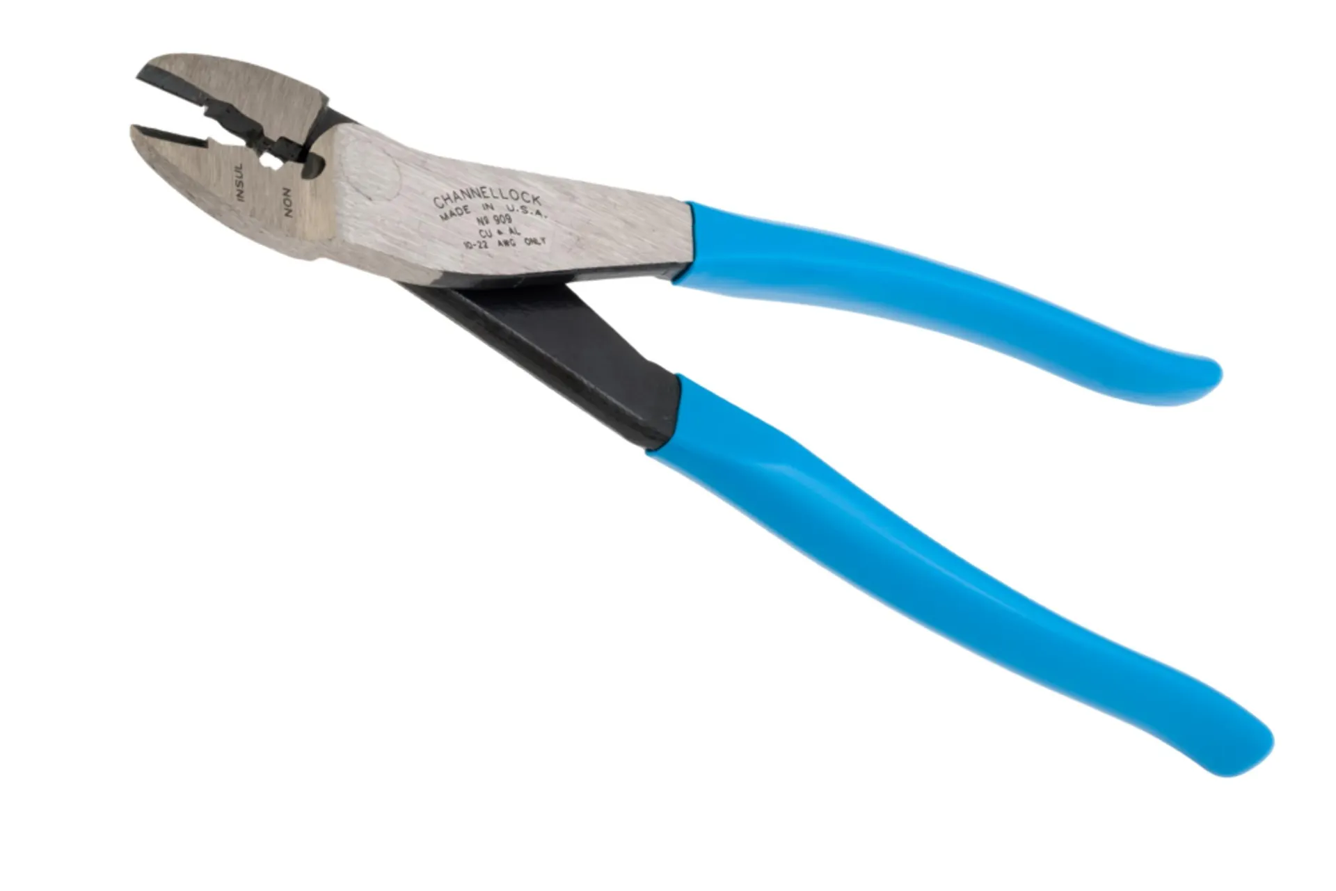 CHANNELLOCK® 909 Crimping Tool Pliers with Cutter, 10-22 Gauge, Forged High Carbon Steel, 9.5-in (24.1 cm)