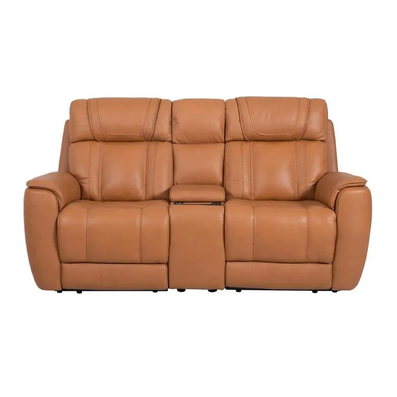 Causeuse modulaire électrique inclinable en cuir véritable avec console et porte-gobelets rétractables- 3 mcx