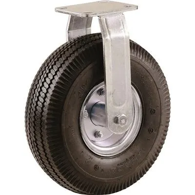 10-Inch Pneumatic Caster Wheel, Rigid Plate, Steel Hub with Ball Bearings, 5/8-Inch Bore Centered Axle