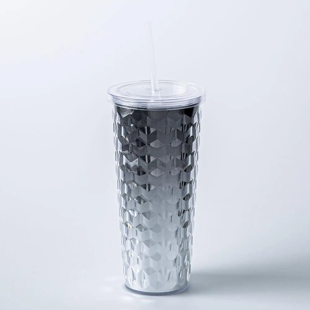 KSP Ombre Double Wall Tumbler with Straw (Black-Silver)