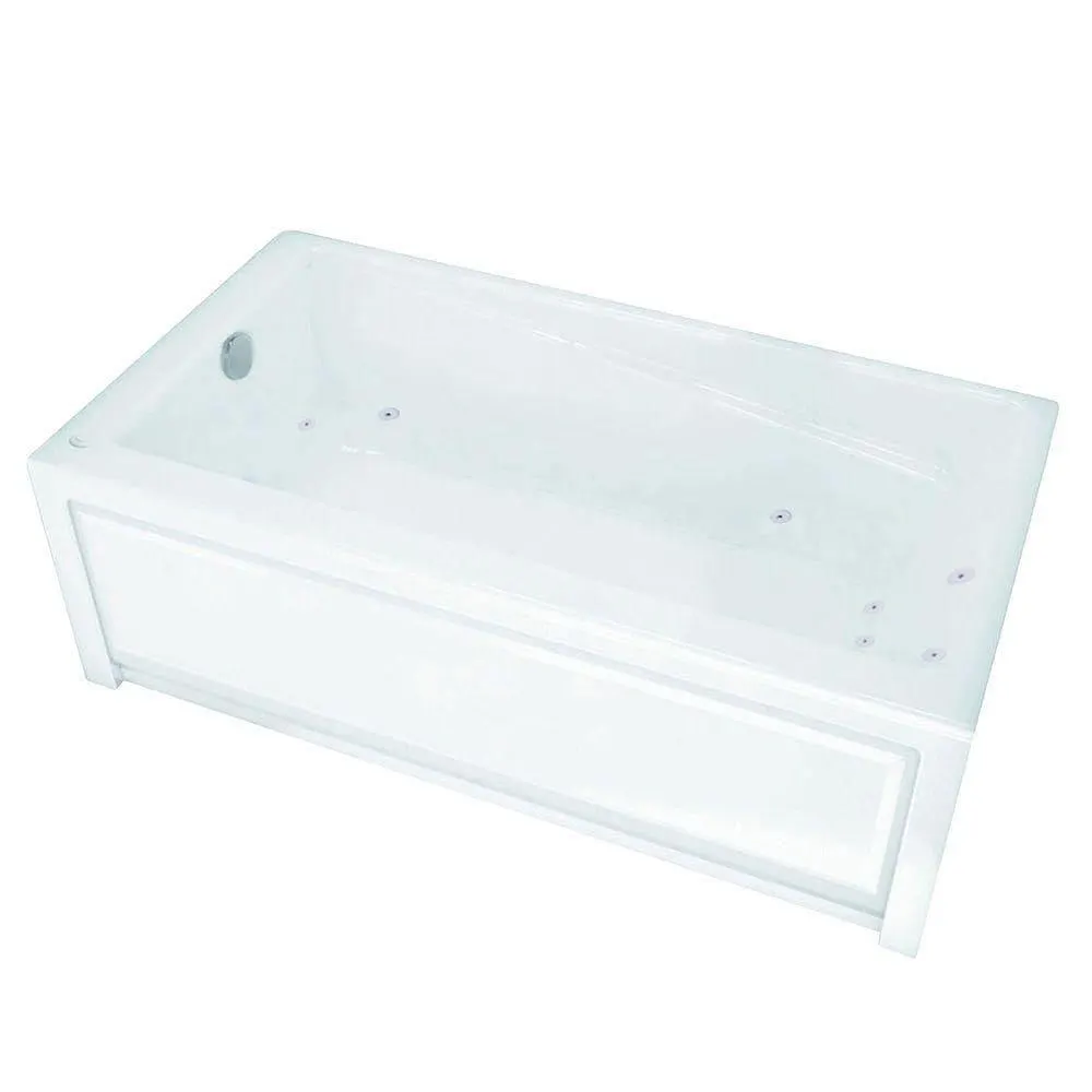 New Town IFS 60L x 32W x 20H Acrylic Rectangular Alcove Bathtub, Left Drain, in White with 10 Microjet Whirlpool