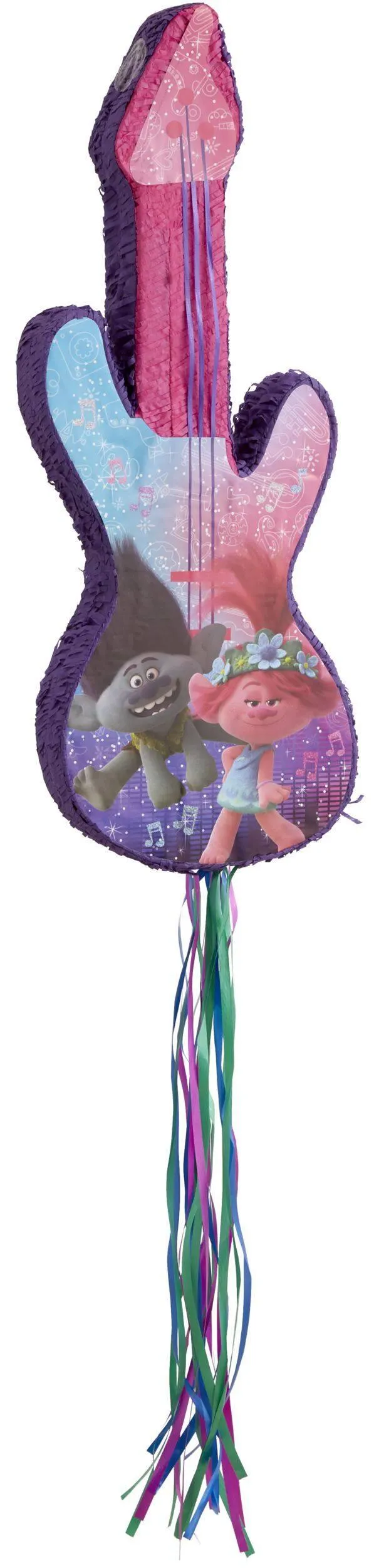 Trolls Guitar Poppy & Branch Pinata Hanging Pull String Decoration, Pink/Blue, 31-in, Holds 2lb of Pinata Filler, for Birthday Parties