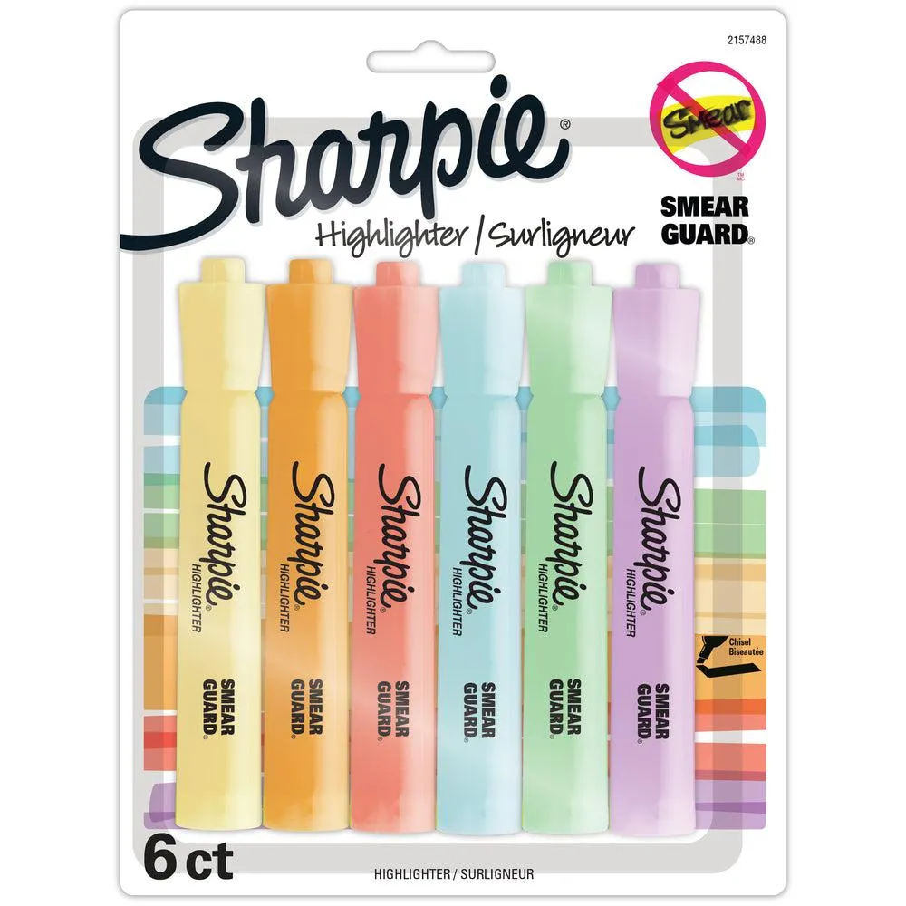 Sharpie Chisel Tip Tank-Style Highlighters - Assorted Pastel Colours - 6 Pack