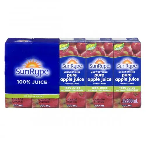 SunRype Unsweetened Pure Apple Juice, 200 mL, 5 ct