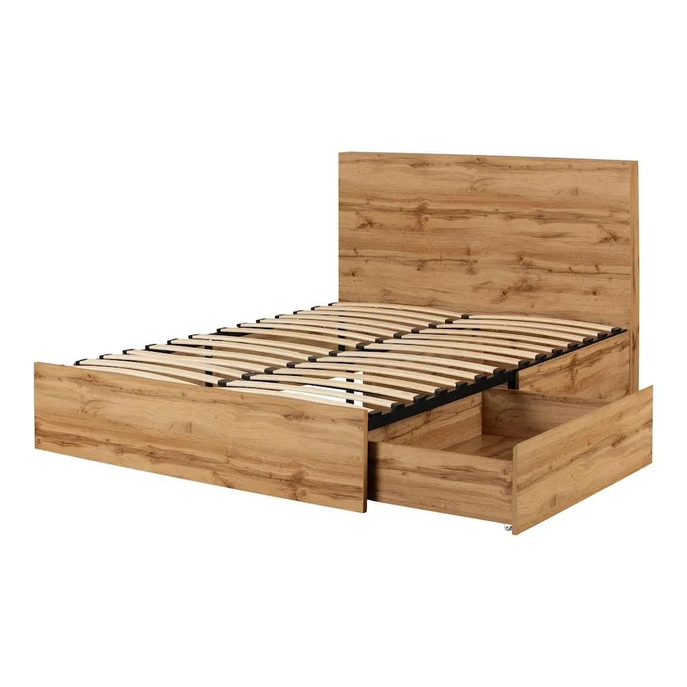 Musano Queen 2-Drawer Complete Bed in Nordik Oak, 61.75 in. x 85.25 in. x 40.75 in.