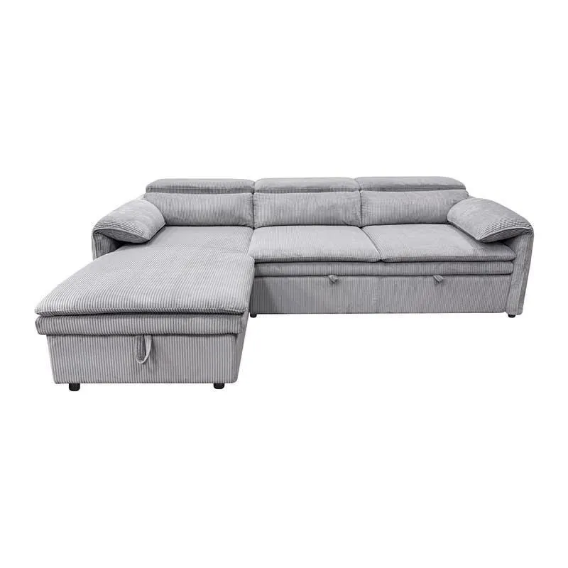 Sectionnel convertible avec chaise longue côté gauche et rangement - gris