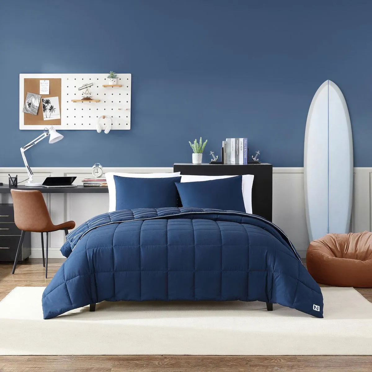 Microfiber Stripe Nautica Longdale Solid Cozy Reversible Comforter Set