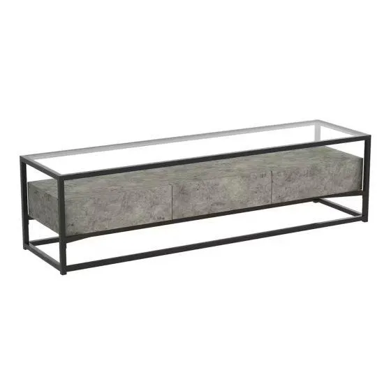 Meuble de salon ciment foncé et dessus en verre