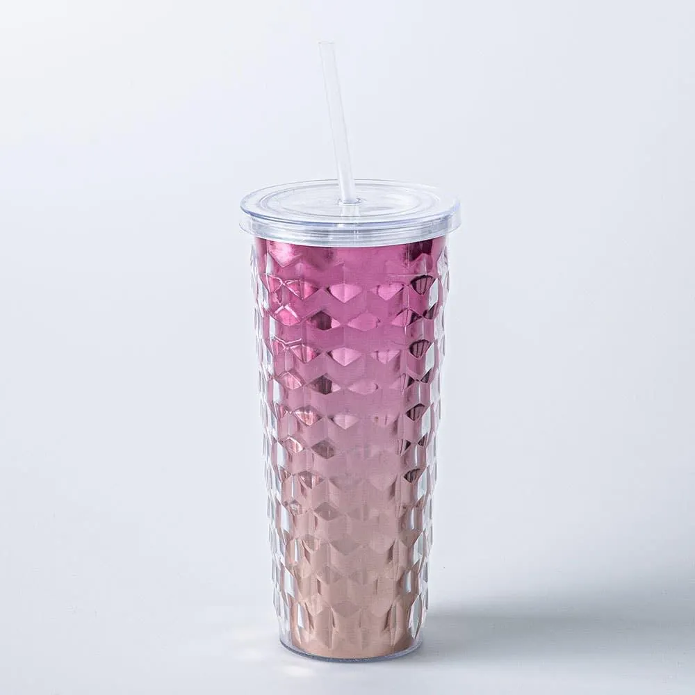 KSP Ombre Double Wall Tumbler with Straw (Pink-Peach)