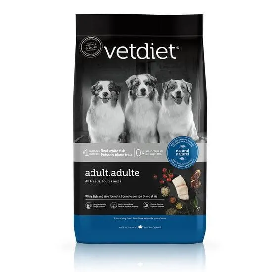 Nourriture au poisson blanc et riz pour chien adulte