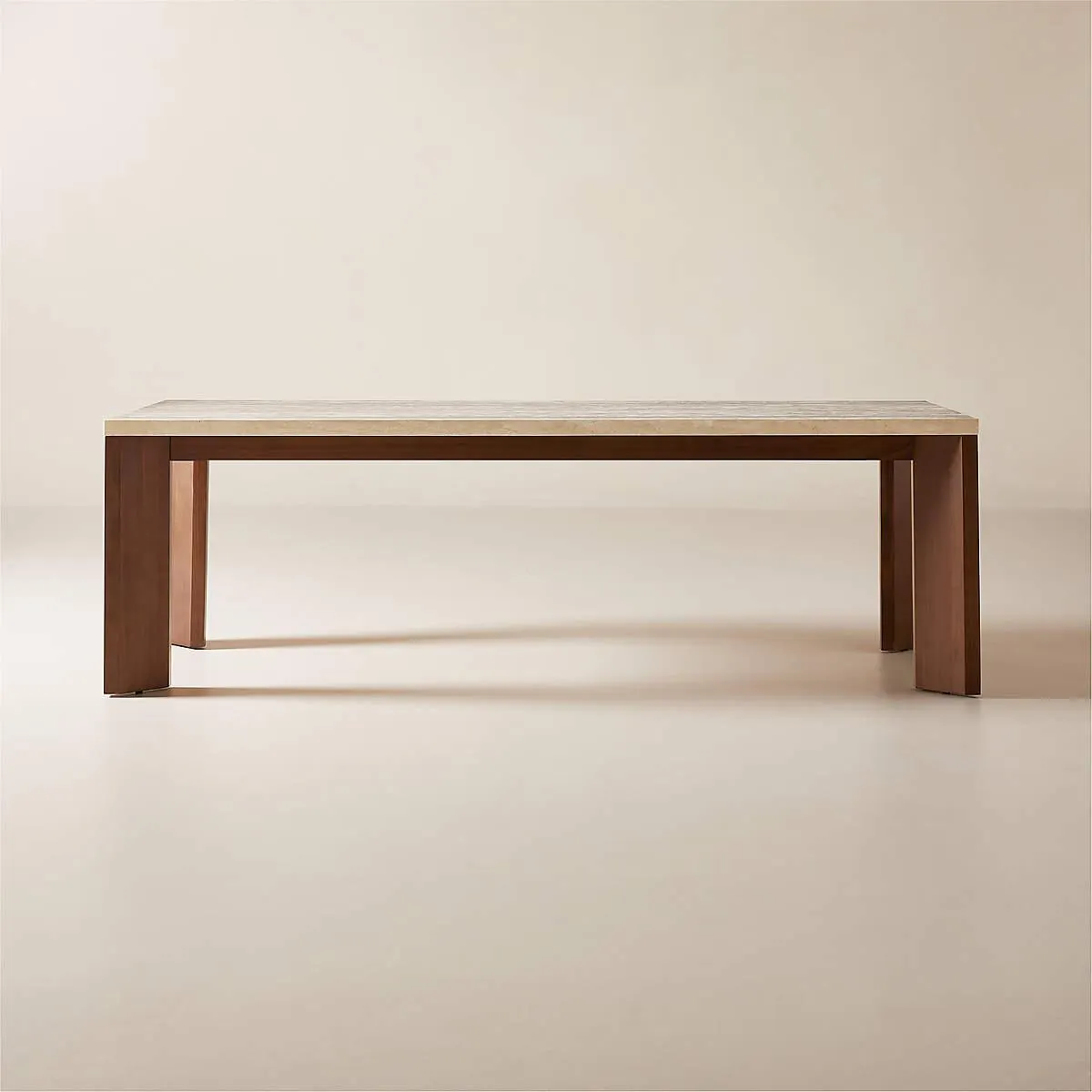 Sydney Rectangular Travertine Dining Table with Walnut Legs 95''