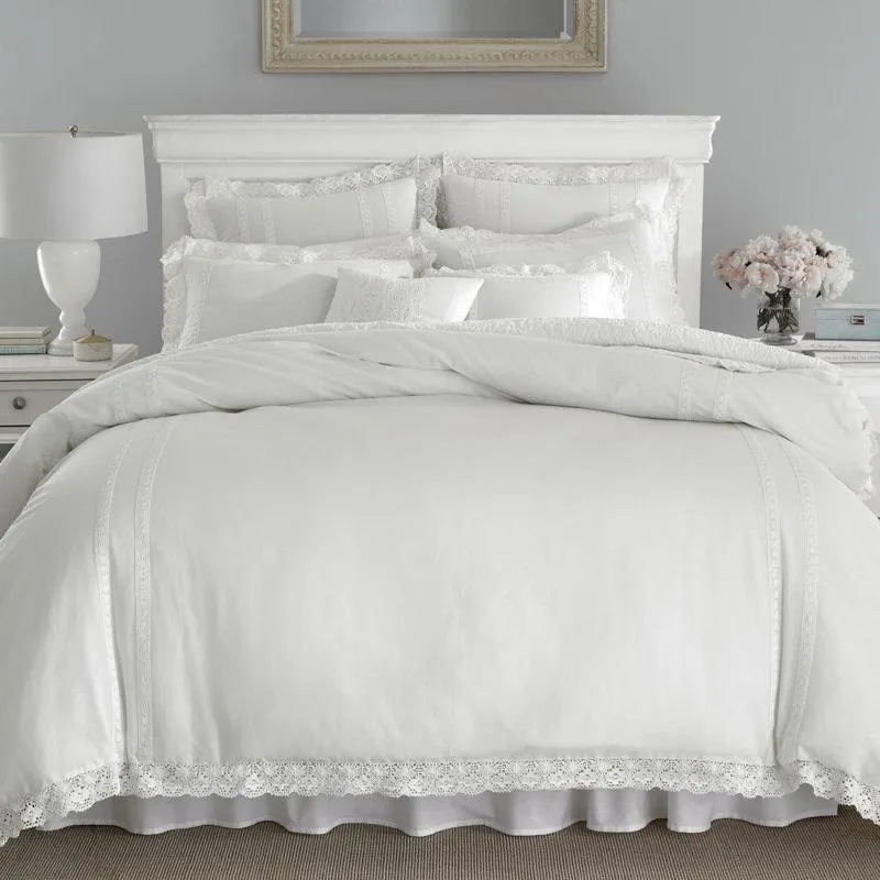 Annabella Solid Crocheted 100% Cotton Reversible Farmhouse /Country Comforter Set