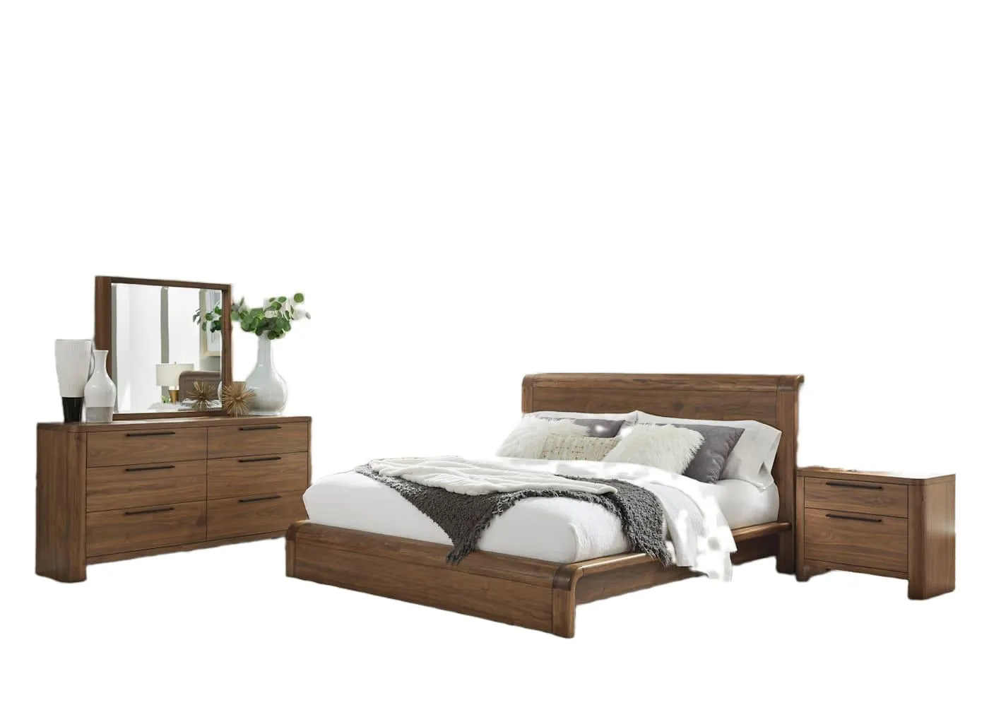 Totes 6 Piece Sleigh Bedroom - English Walnut - Queen
