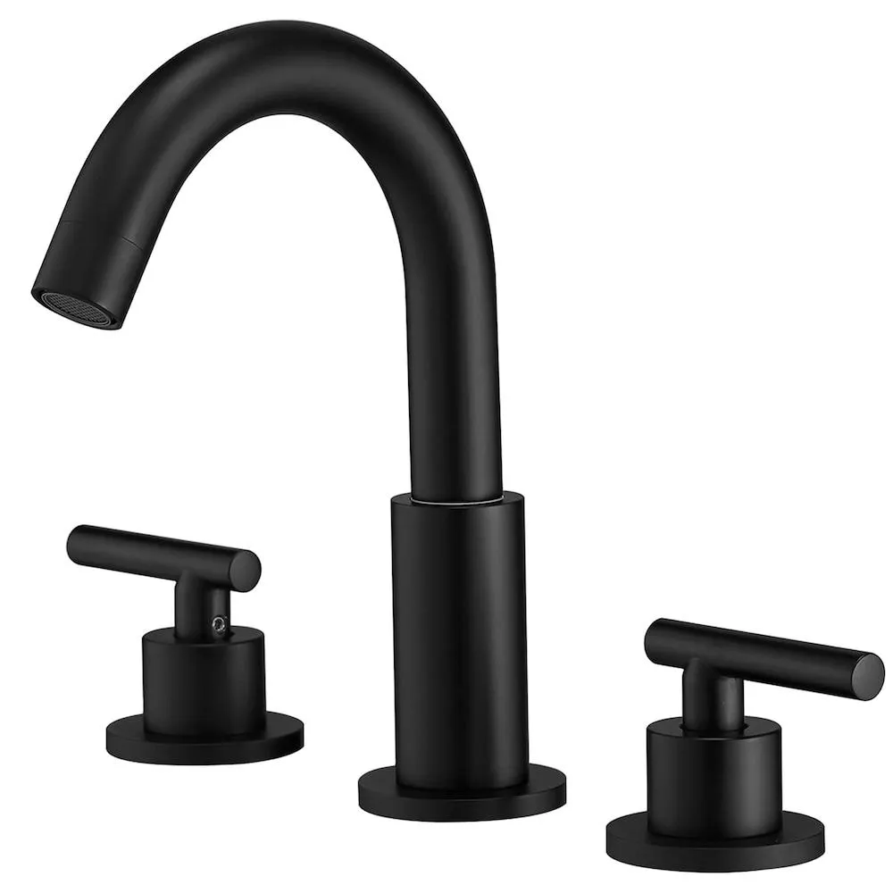 8 inch Widespread Double Handle Bathroom Faucet with Pop-Up Drain Assembly in Matte Black