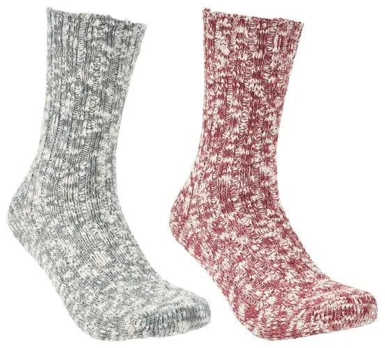 Natural Reflections Cabin Knit Crew Socks for Ladies 2-Pair Pack - Blue/Mauve