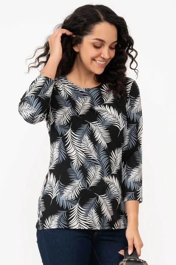 3/4 sleeve printed top - Fern Leaves