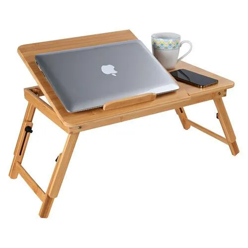 Adjustable Bamboo Laptop Bed Desk Table Tray with Cooling Fan & Foldable Legs - PrimeCables®