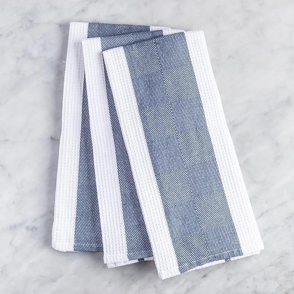 Harman Premium Quality 'Blocks' Kitchen Towel - Set of 3 (Navy)