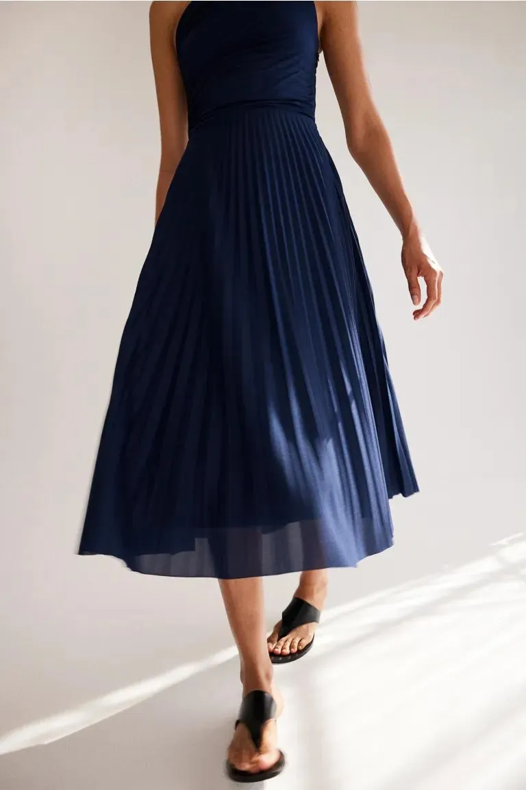 Pleated one-shoulder dress
