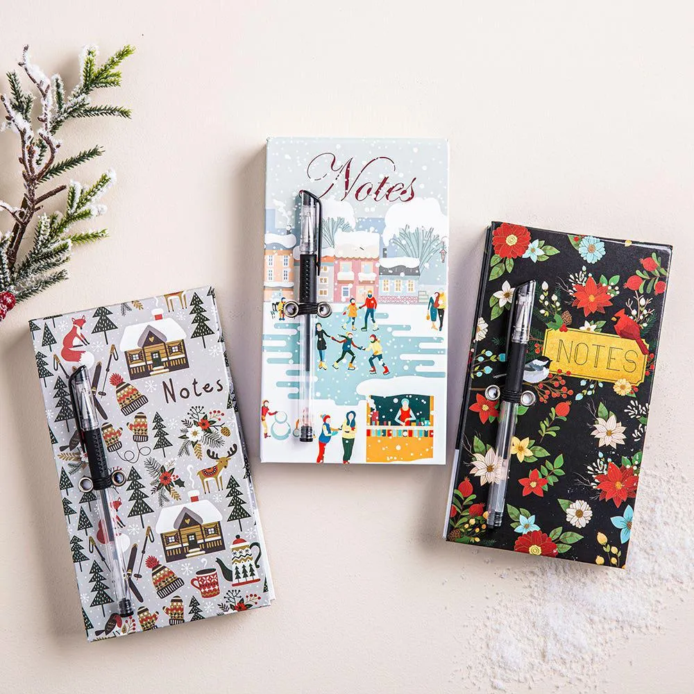 Ty Christmas Memo 'Cabin/Floral/Skating' Notepad w/ Pen - S/2 (Asstd.)