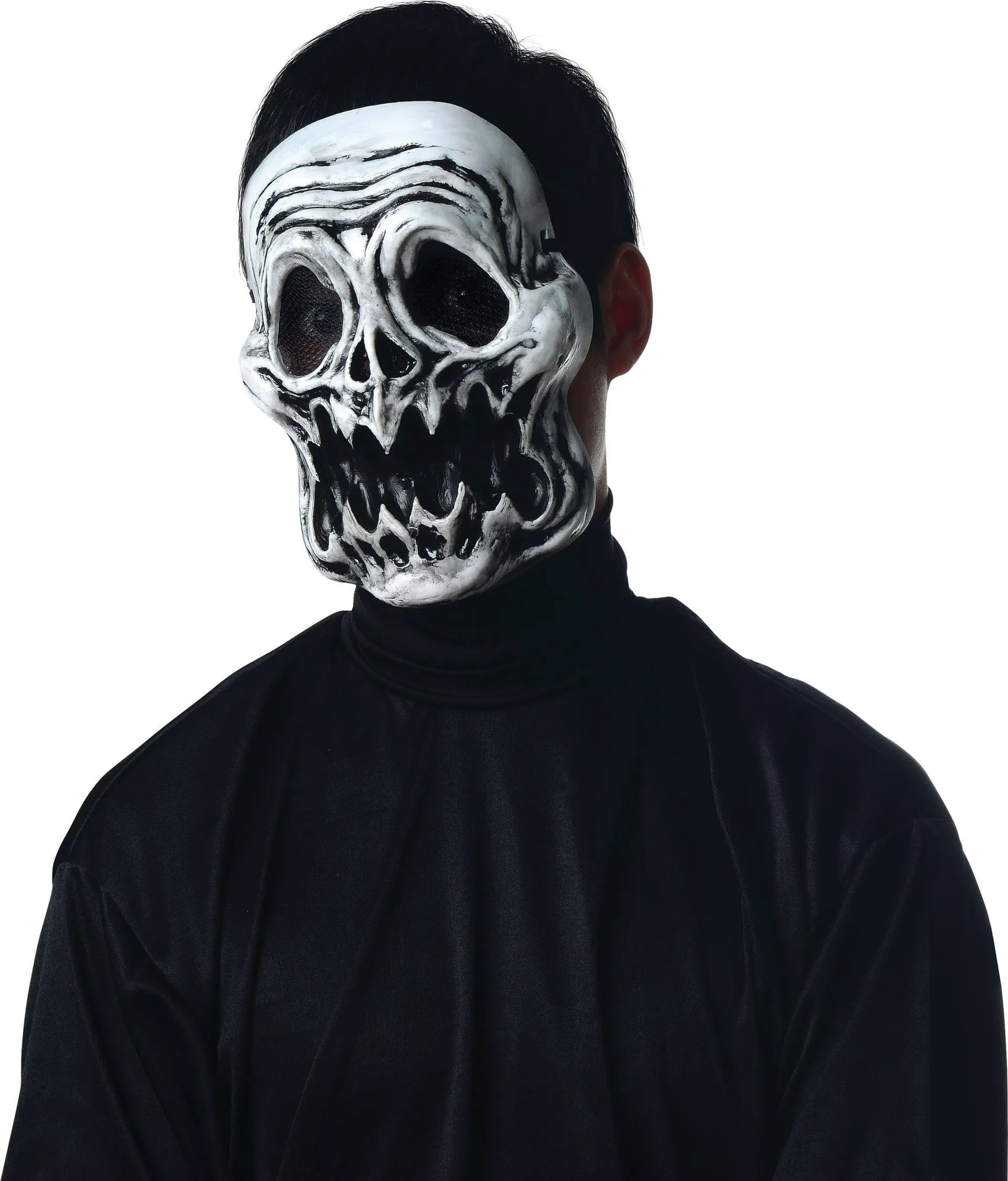 Skeleton Frowning SKull Ghost Mask, Black/White, One Size, Wearable Costume Accessory for Halloween