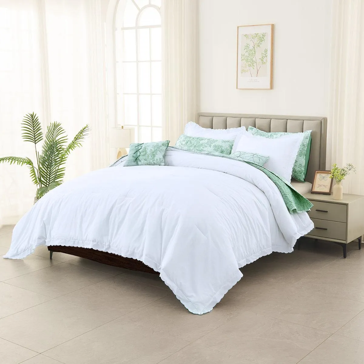 Wonderful Bleached Cotton 3-Piece Comforter Set Elegant Design With Wave-Inspired Edges