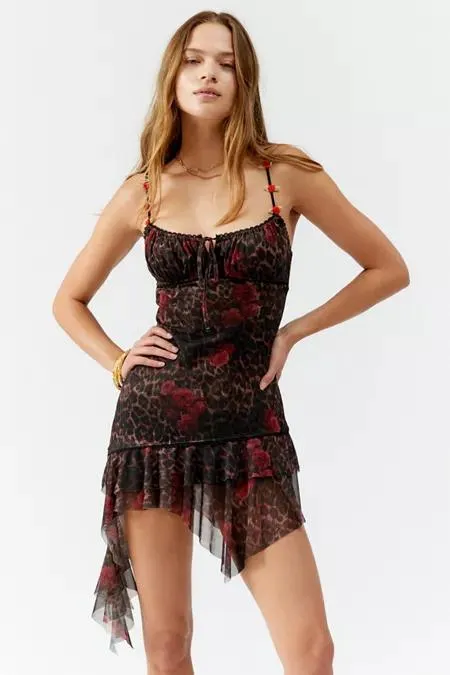 UO Rosebud Mesh Mini Dress