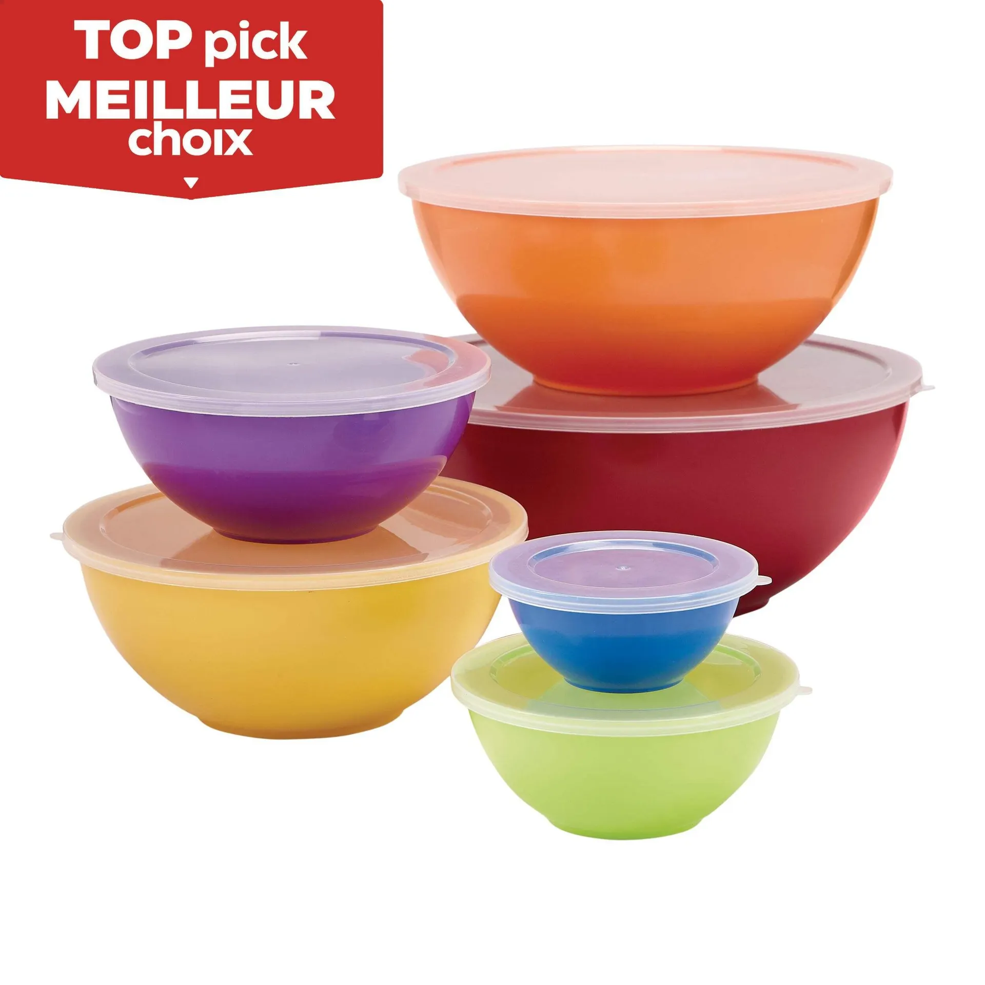 MASTER Chef Plastic Mixing Bowl Set with Lids, Assorted Sizes, 6-pk
