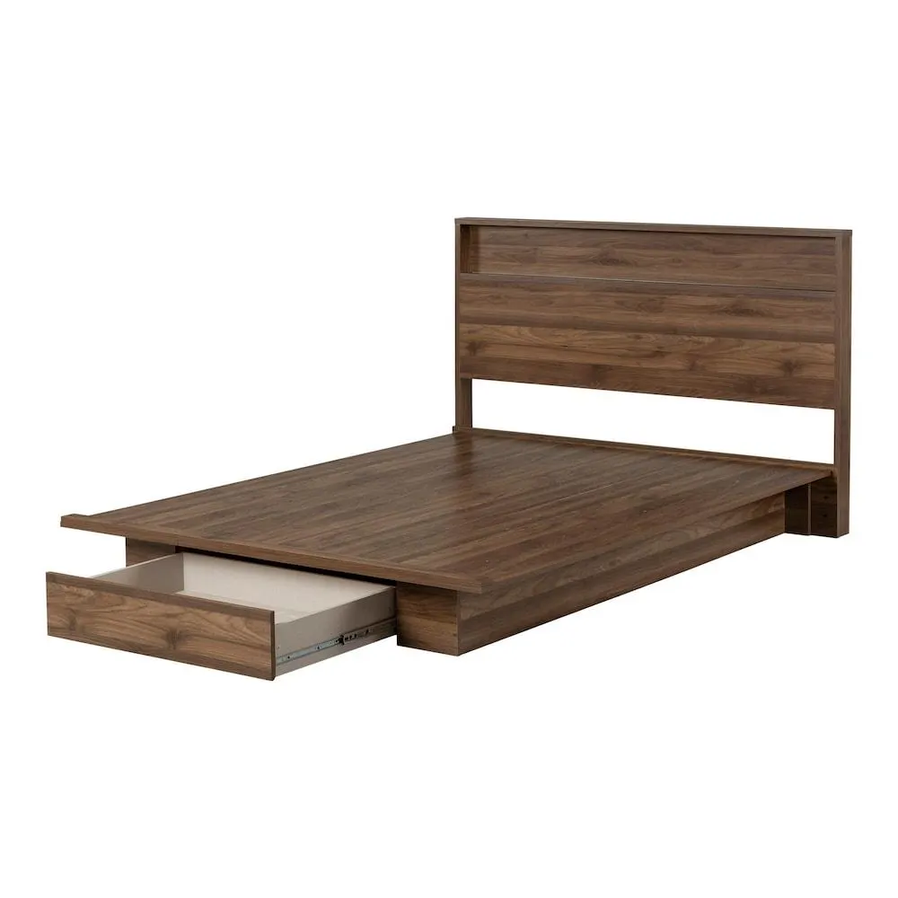 Musano Queen Platform Bed and Headboard Set in Natural Walnut, 62.25 in. x 84 in. x 40.5 in.