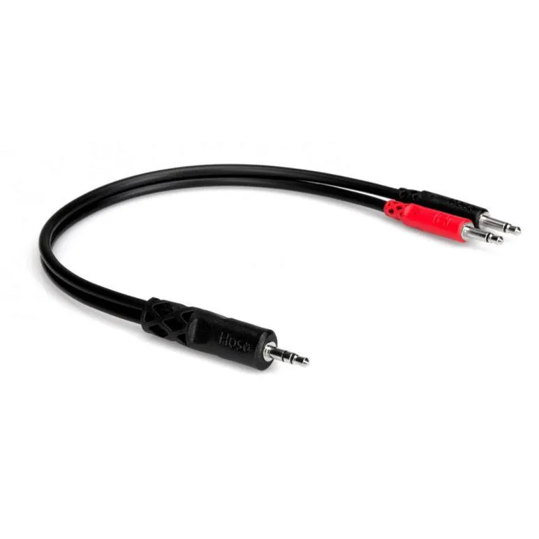 Hosa 3.5mm TRS to 2X 3.5mm TS Cable, 12"