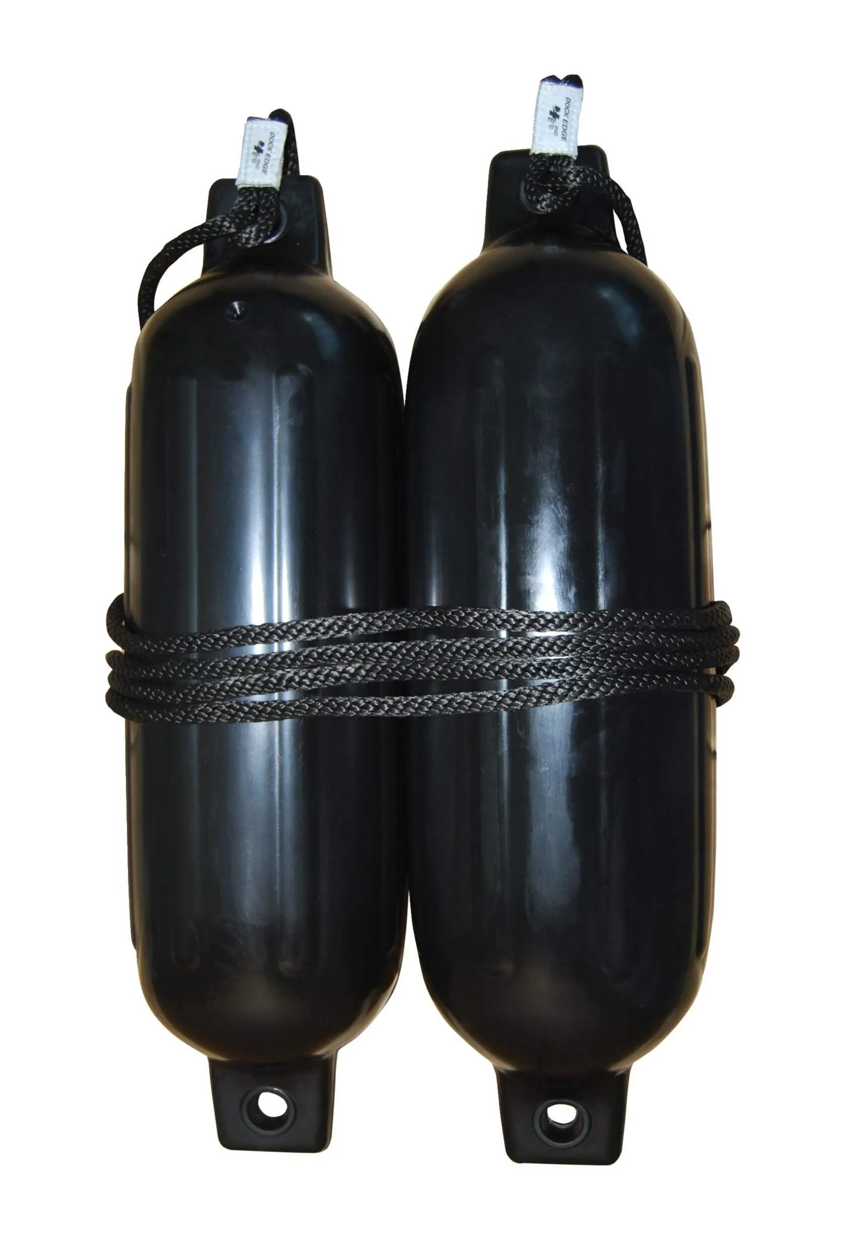 Dock Edge PVC Ribbed Twin Eyes Boat Fenders, 2-pk, Black, 5.5-in x 20-in