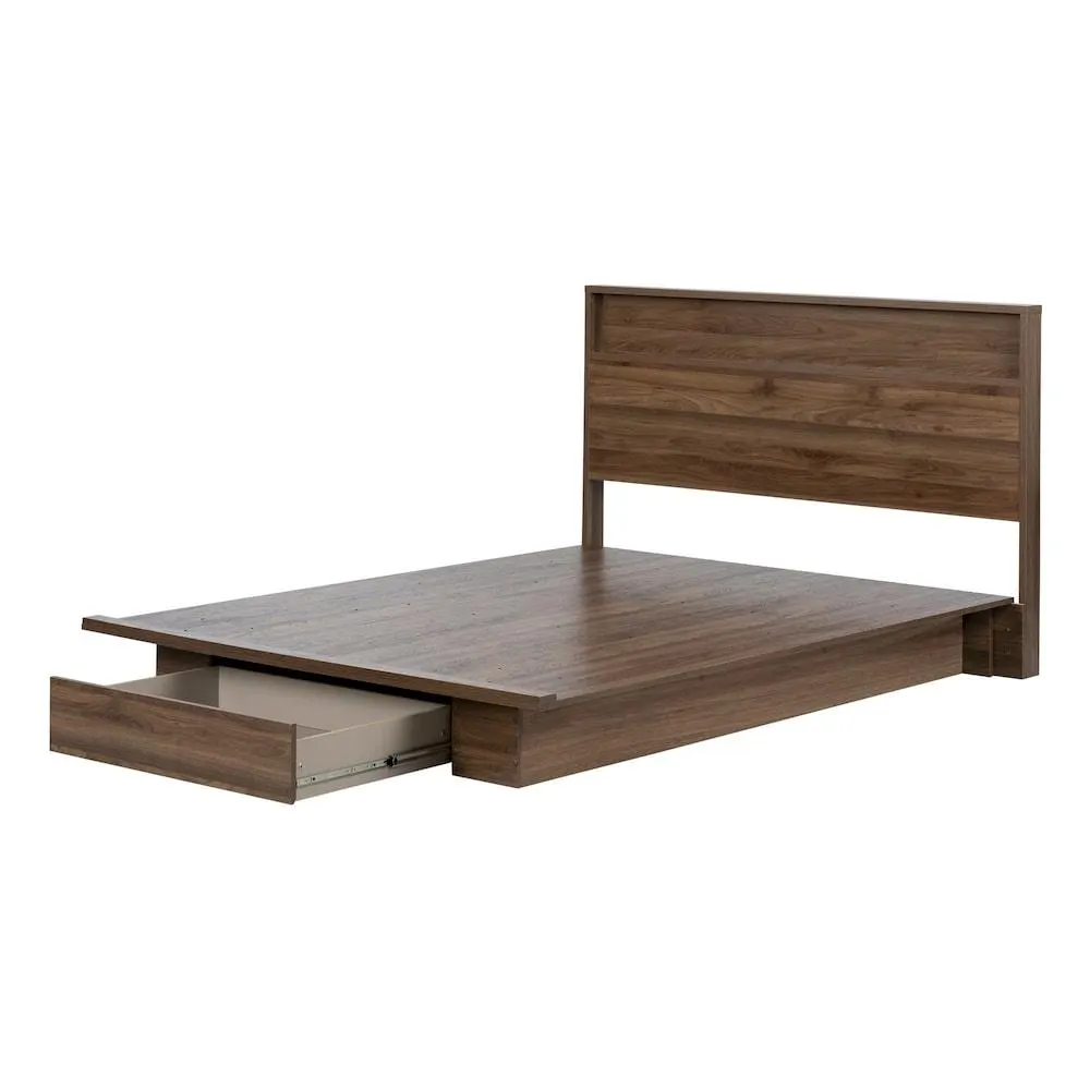 Tao Queen Platform Bed and Headboard Set in Natural Walnut, 62.25 in. x 84 in. x 40.5 in.