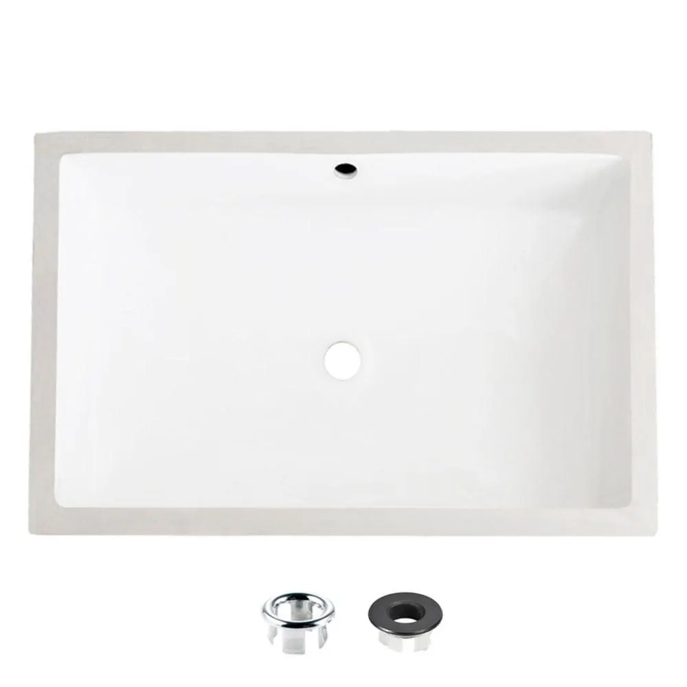 24 inch Rectangular Undermount Ceramic Bathroom Sink with 2 Overflow Finishes
