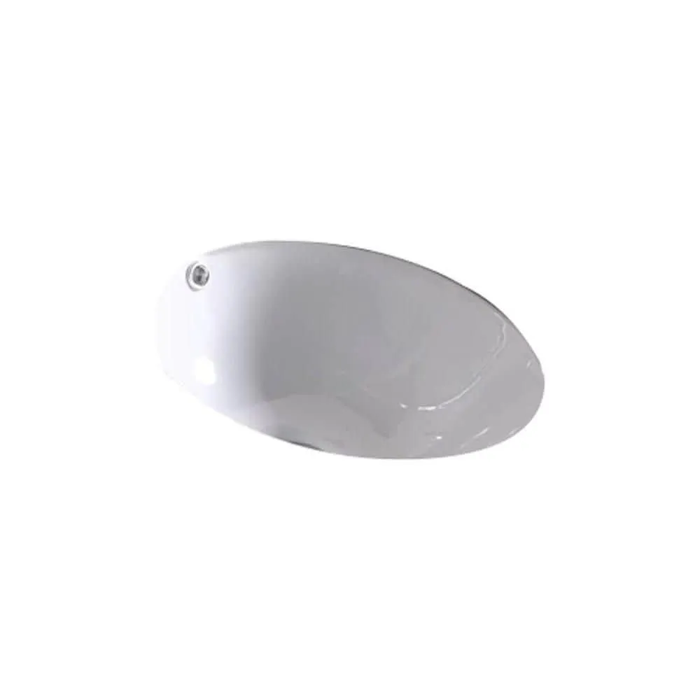 14-inch W x 14-inch D Round Undermount Sink in White with Enamel Glaze Finish in Brushed Nickel