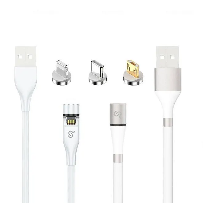 3ft USB 3 in 1 Self-Winding Magnetic Charging Cable + 3ft180° Rotation Charging Cable - PrimeCable®