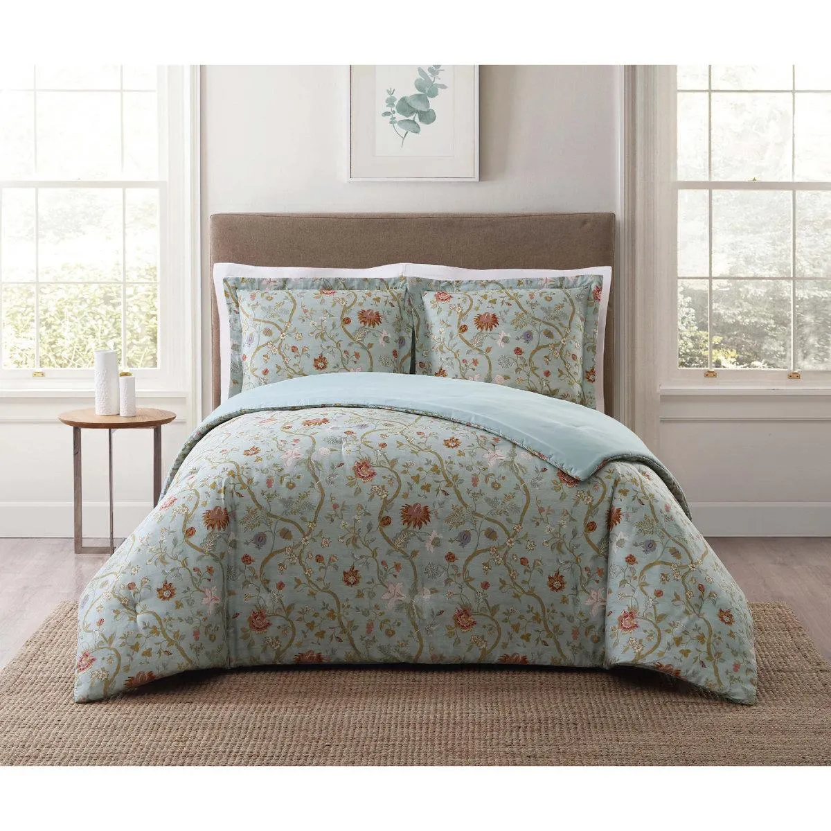 Style 212 Bedford Blue Floral Scroll Cotton Comforter Set