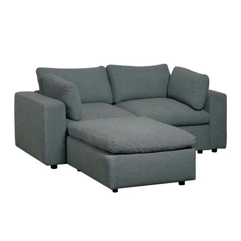 Causeuse modulaire avec ottoman gris - 5 mcx