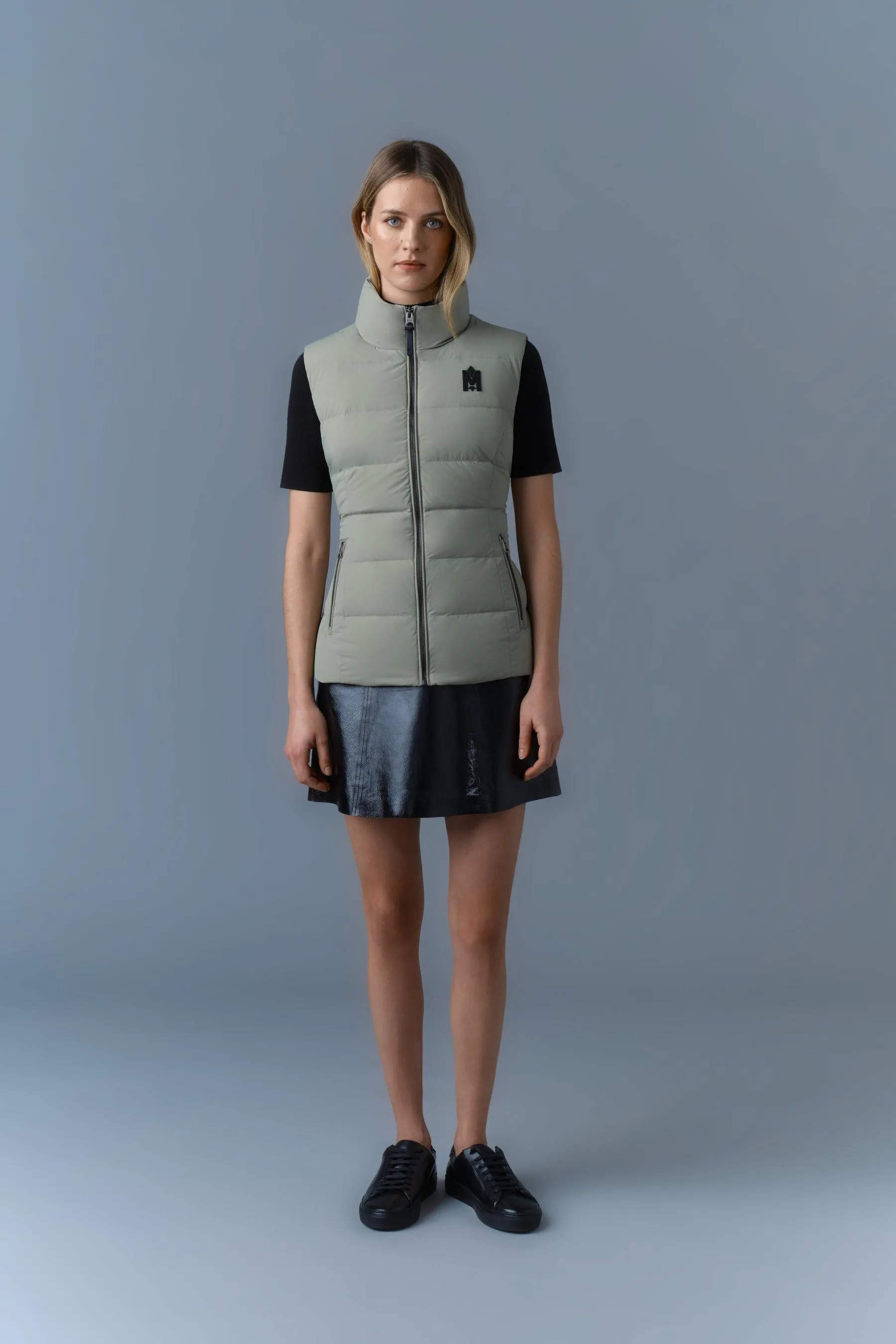 GISELA Stretch light down vest with stand collar