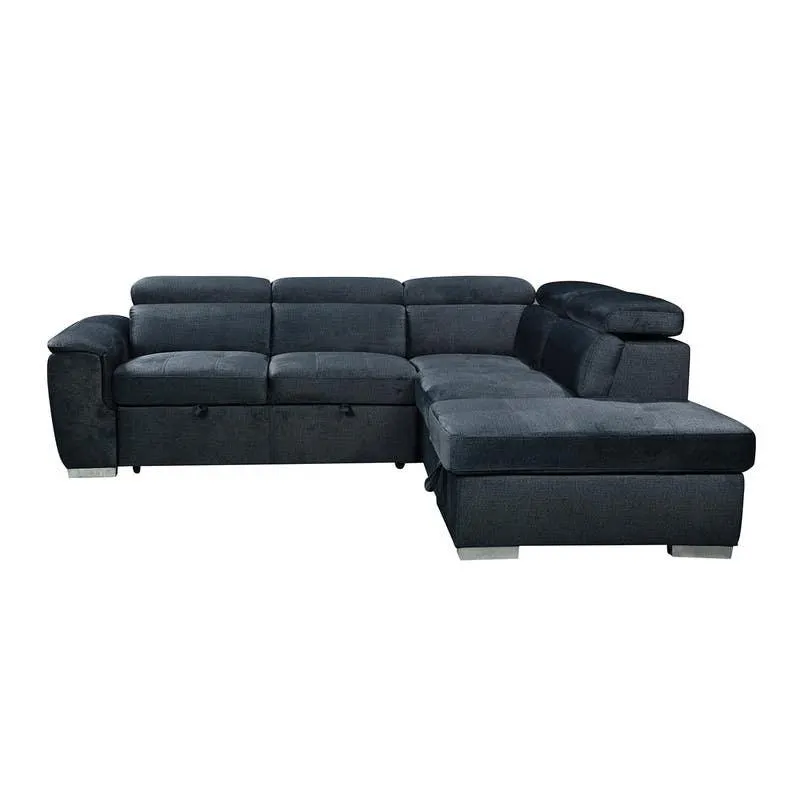 Sectionnel convertible avec chaise longue à droite et rangement - bleu
