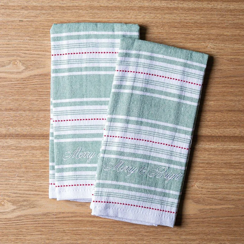 Harman Christmas 'Merry & Bright' Cotton Terry Towel 16x24-S/2 (Green)