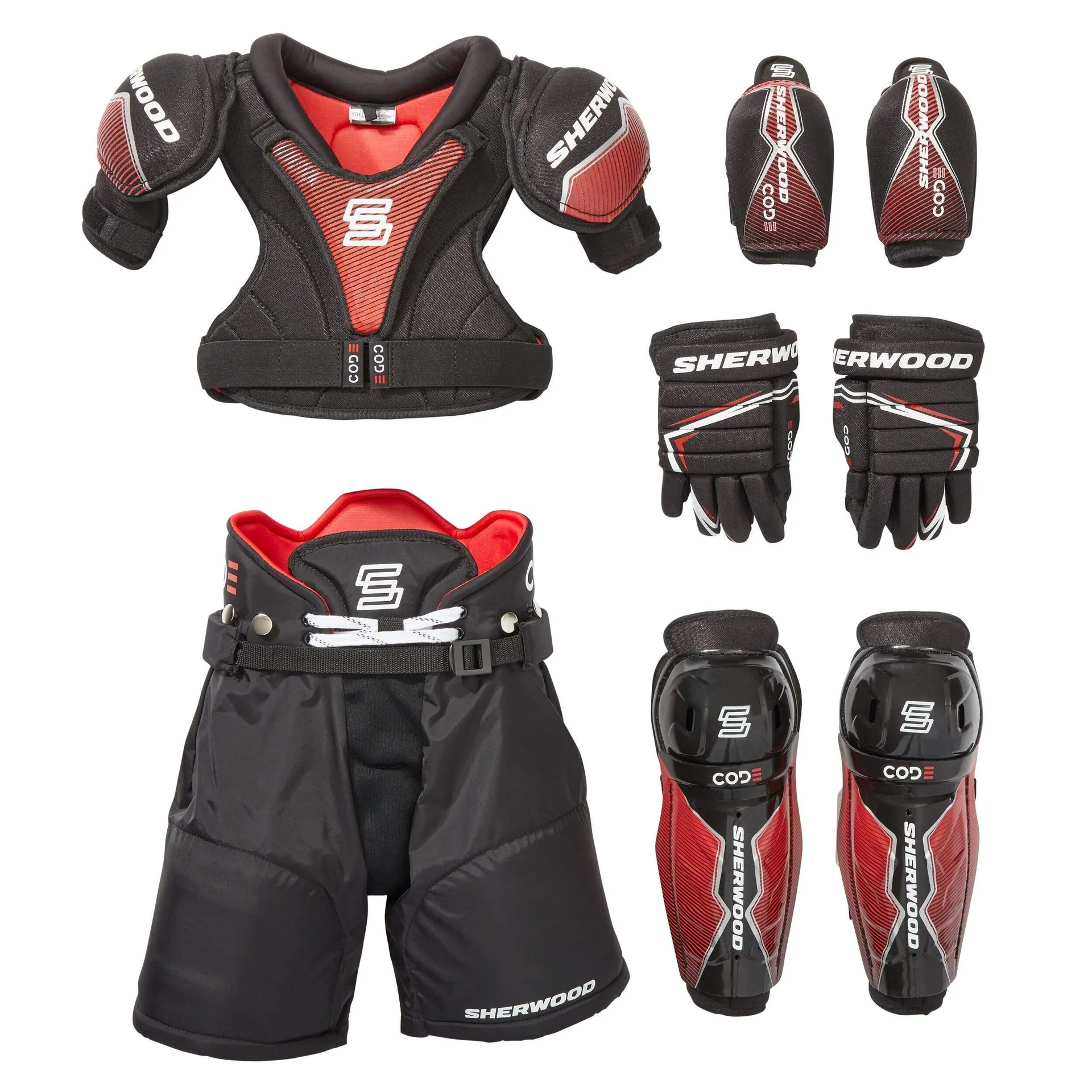 Sherwood CODE Premium Hockey Protective Kit, Youth, Black/Red, Assorted Sizes
