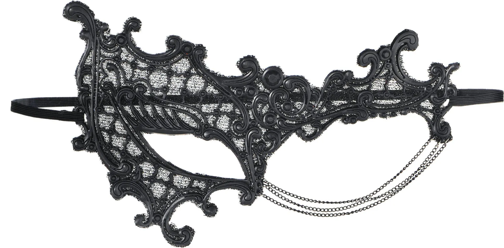 Fantasy Half Scroll Chain Lace Masquerade Eye Mask, Black, One Size, Wearable Costume Accessory for Halloween